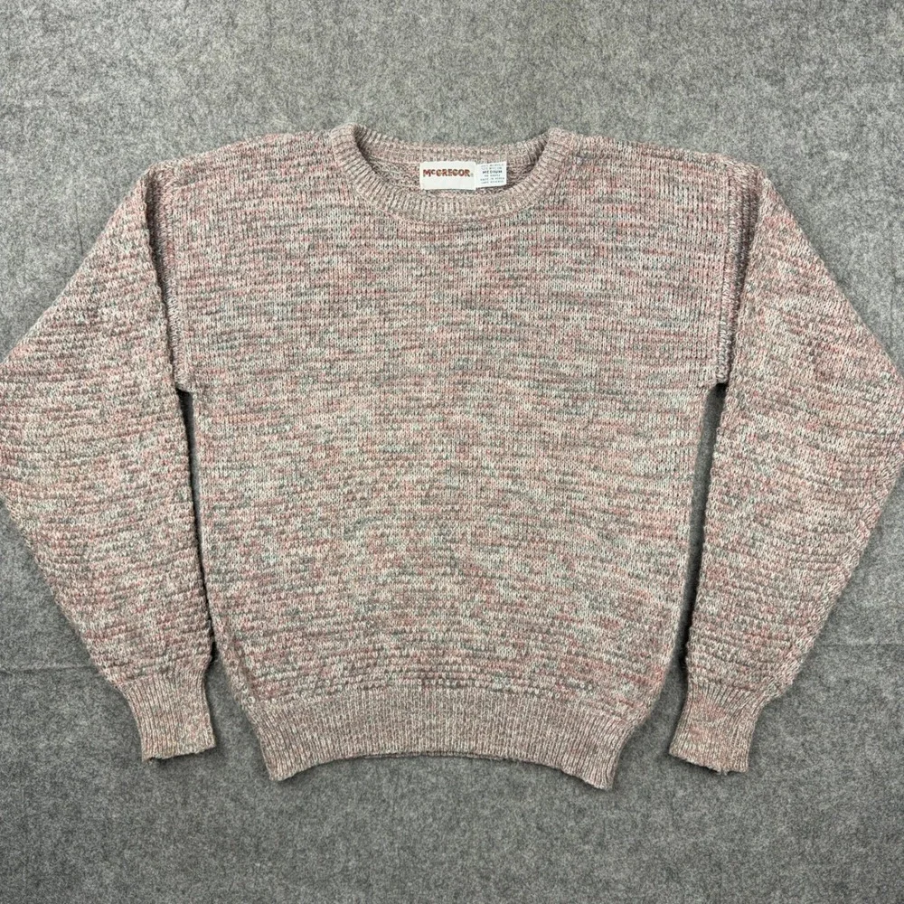 VTG McGregor Sweater Men Medium Pink Gray Marled Knit Fuzzy Soft Crewneck 80s